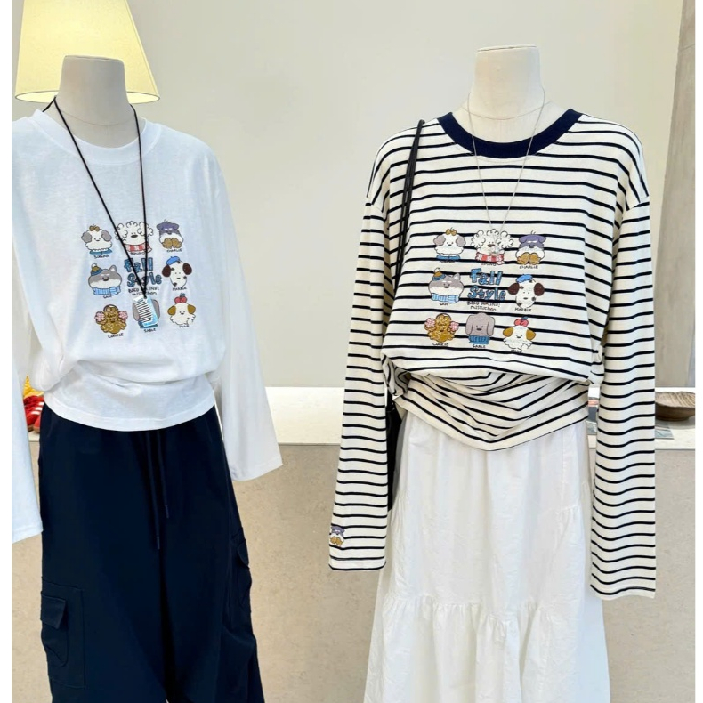 Áo thun nữ tay dài kẻ sọc đen trắng in hình JULY FASHION, Áo dài tay Thu Đông ấm áp, Chất thun xượt mềm mại, chất đẹp
