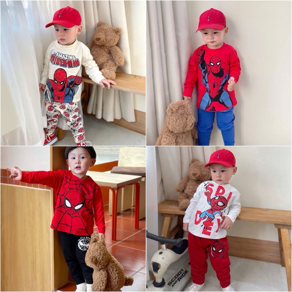 Set bộ đồ bé trai dài tay thu đông HH05 HH07 hình siêu nhân cotton 4 màu size 90–150 (8–24kg)
