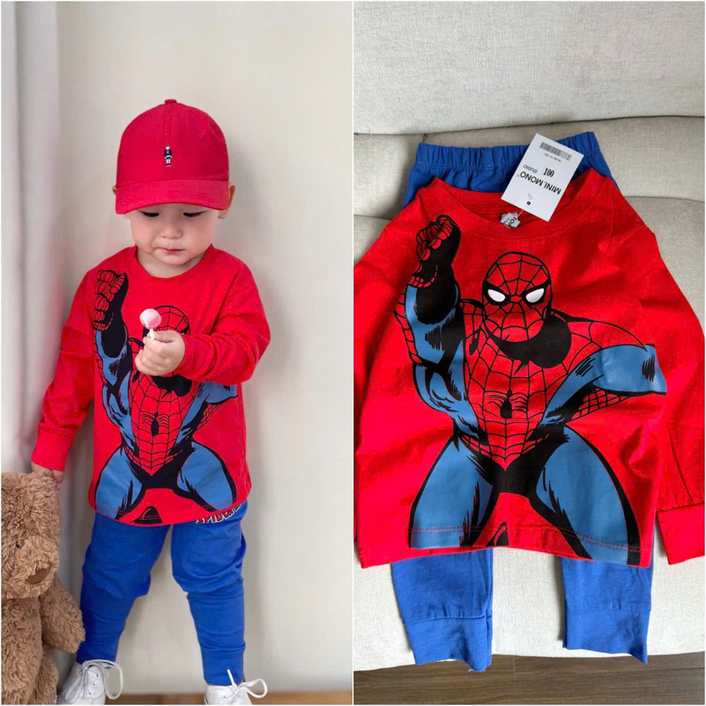 Set bộ đồ bé trai dài tay thu đông HH05 HH07 hình siêu nhân cotton 4 màu size 90–150 (8–24kg)