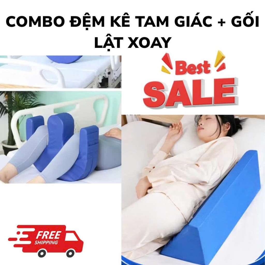 Combo đệm kê tam giác & gối lật xoay tiện ích , đa năng dành cho người già , người bệnh ,....