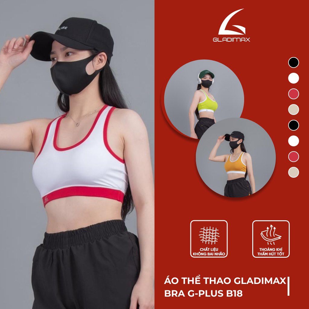 Áo thể thao Gladimax Bra G-Plus B18 sẵn đệm ngực cá tính, năng động dùng đi tập, đi chơi