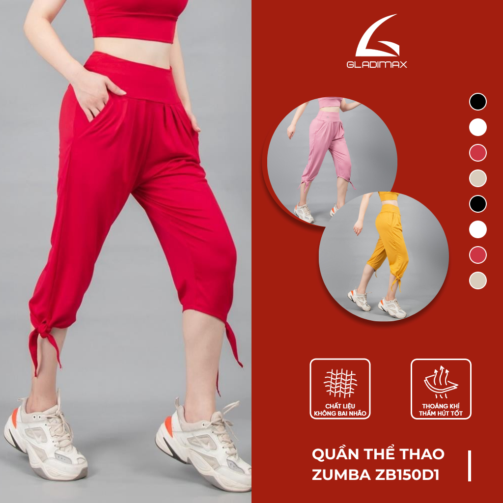 Quần thể thao Gladimax Zumba ZB150d1 buộc gấu dáng rộng, phong cách hiện đại tập yoga, dance