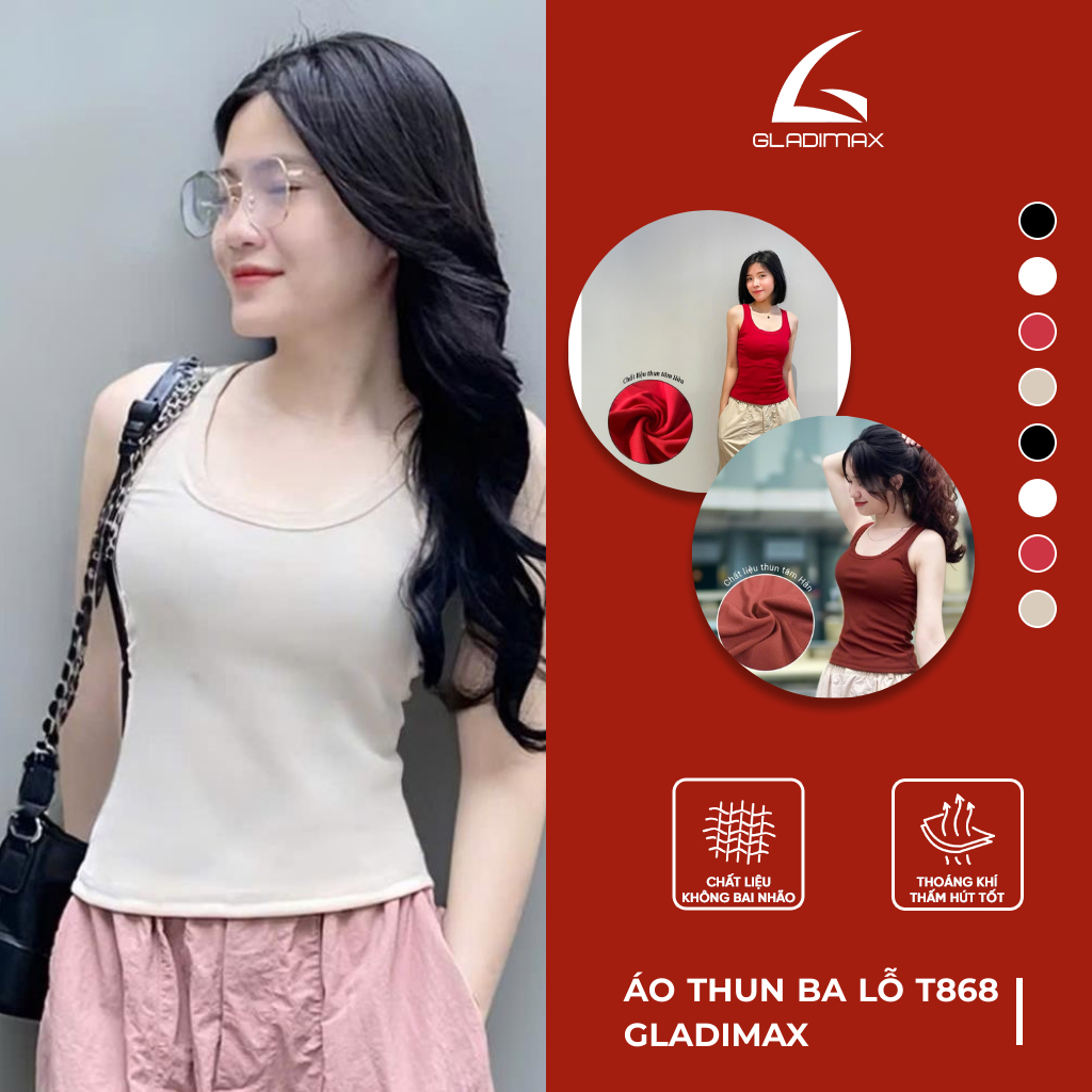 Áo thun ba lỗ thời trang phong cách chất thun tăm hàn thoáng mát thoải mái Gladimax - T868