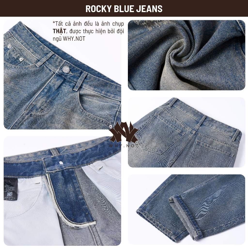 [CÓ BIGSIZE] -  Quần Jeans Nam WHY.NOT ROCKY BLUE Jean Ống Suông Rộng Form Regular Fit Màu Xanh, Ghi