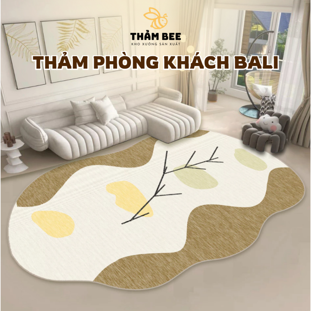 Thảm Phòng Khách Bali Oval Decor Thảm Trải Sàn, Phòng Ngủ, Đế Cao Su Chống Trơn Trượt Thảm Bee
