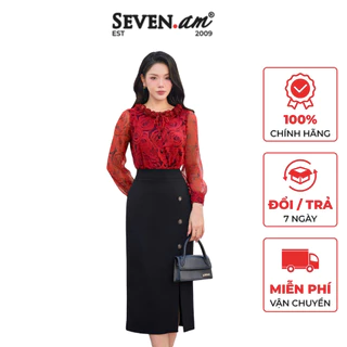 Áo kiểu họa tiết hoa hồng thời trang nữ Seven.AM H101198K
