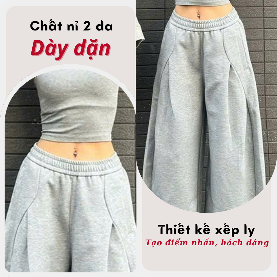 Quần nỉ ống rộng nam nữ PEAR.CLUB, quần dài ống suông cạp cao BIGSIZE nỉ 2 da màu, xám, đen Q120 | BigBuy360 - bigbuy360.vn