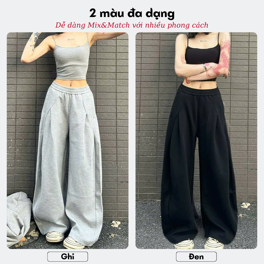 Quần nỉ ống rộng nam nữ PEAR.CLUB, quần dài ống suông cạp cao BIGSIZE nỉ 2 da màu, xám, đen Q120 | BigBuy360 - bigbuy360.vn