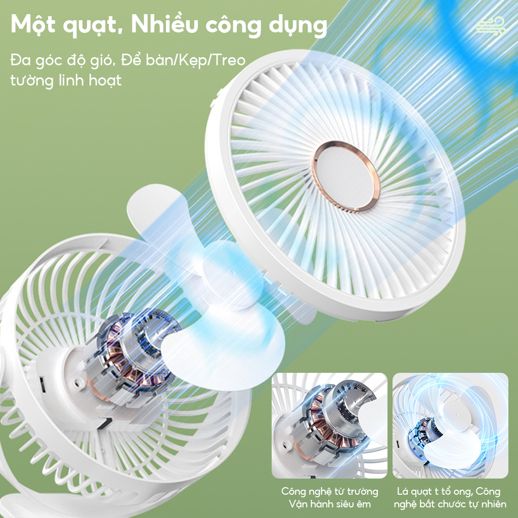 USB Quạt Bàn - Quạt Kẹp, Treo, Đứng, USB Pin - Quạt Di Động, Thoáng Mát Phòng Ngủ, Phòng Học (USB 5V)