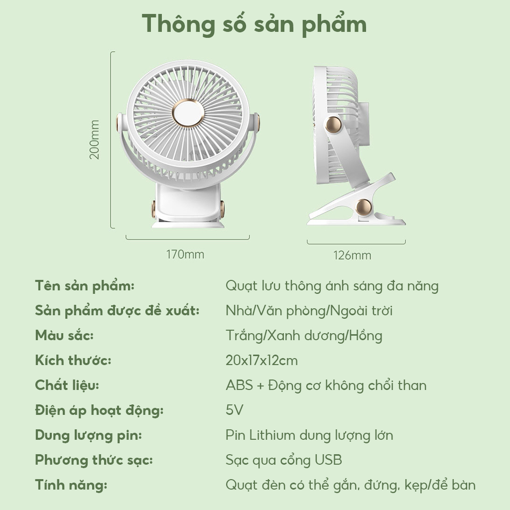 Quạt mini để bàn 5 mức gió, pin 7000mAh F12 Quạt máy tính để bàn,Điều chỉnh tốc độ 5 tốc độ xoay 720° tích hợp LED đèn