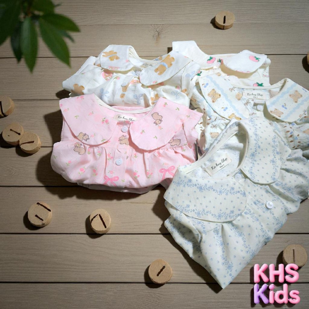 Bộ Ngủ bé gái chất đũi lạnh hàn quần dài tay dài dáng rộng rãi thoải mãi.