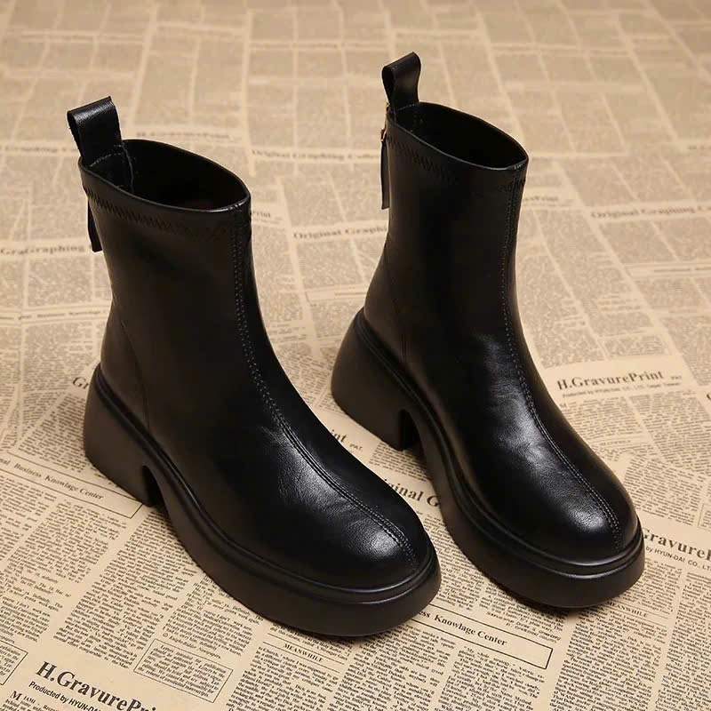Giày nữ, giày bốt nữ cổ tròn đế cao 6cm phong cách Hàn