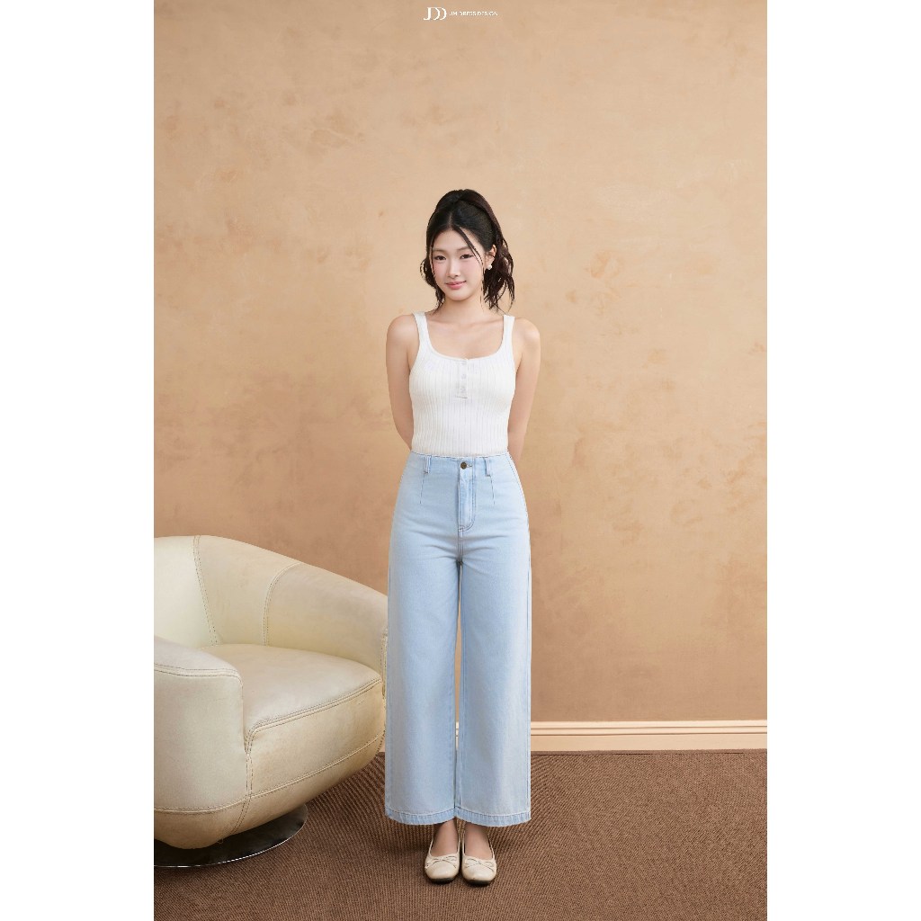 Quần Jeans Cạp Liền Ống Lỡ 3J03.2509. Quần Denim Ống Suông Nữ Thời Trang, Basic Dễ Phối Đồ Thiết Kế Bởi JM Dress Design
