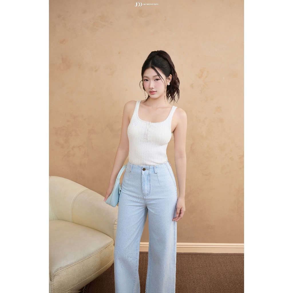 Quần Jeans Cạp Liền Ống Lỡ 3J03.2509. Quần Denim Ống Suông Nữ Thời Trang, Basic Dễ Phối Đồ Thiết Kế Bởi JM Dress Design