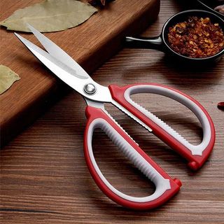 Kéo Màu Đỏ Inox Đa Năng Cán Nhựa Dụng Cụ Nhà Bếp Cắt Thực Phẩm Cao Cấp Siêu Bền 88518