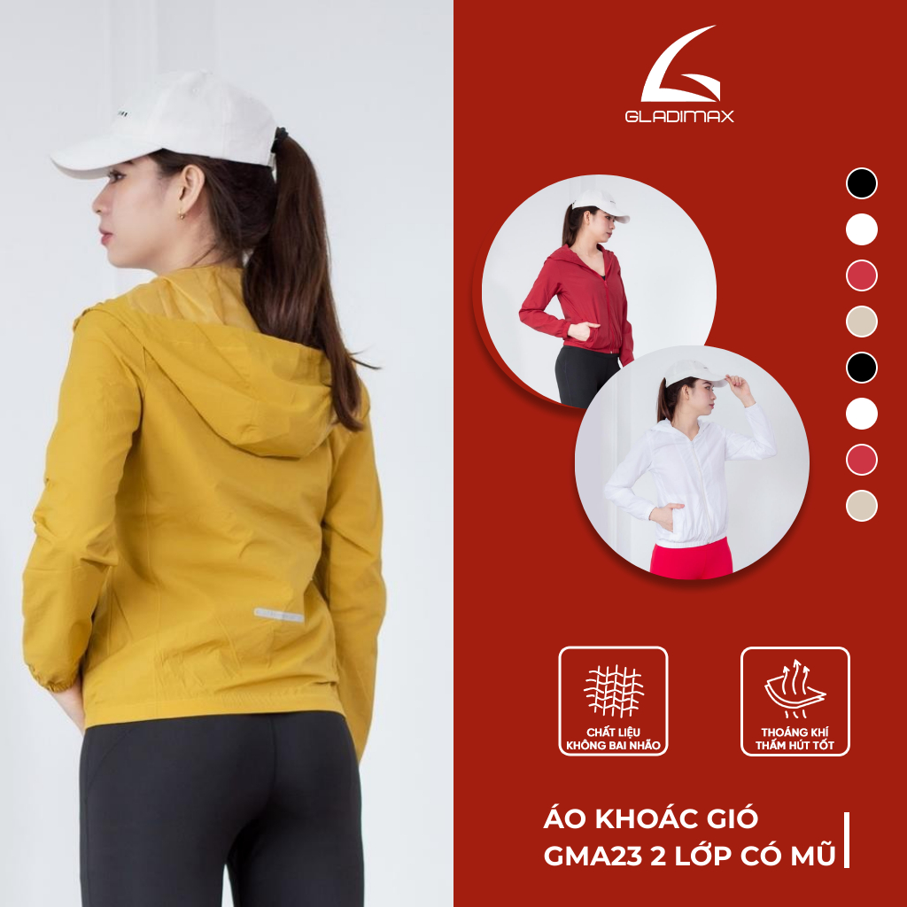 Áo Khoác Gió Nữ GMA23 Thời Trang Hottrend Gladimax, Áo Khoác Thể Thao Có Mũ Thoáng Mát Cá Tính