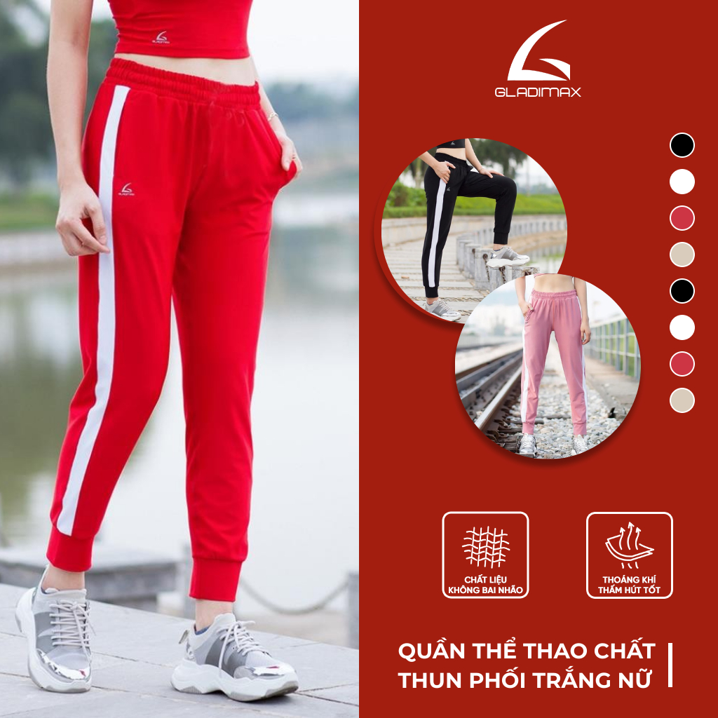 Quần Jogger dáng thể thao chất thun phối trắng Nữ Full size - Chính hãng Gladimax