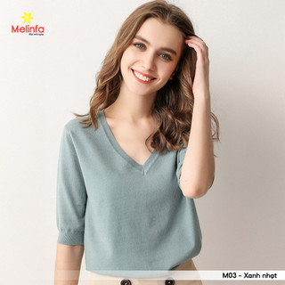 Áo len cổ tim ngắn tay dệt kim vải Viscose mềm mại ấm áp thoáng khí MELINFA VAA0264