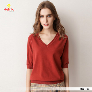 Áo len cổ tim ngắn tay dệt kim vải Viscose mềm mại ấm áp thoáng khí MELINFA VAA0264