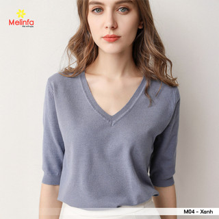 Áo len cổ tim ngắn tay dệt kim vải Viscose mềm mại ấm áp thoáng khí MELINFA VAA0264