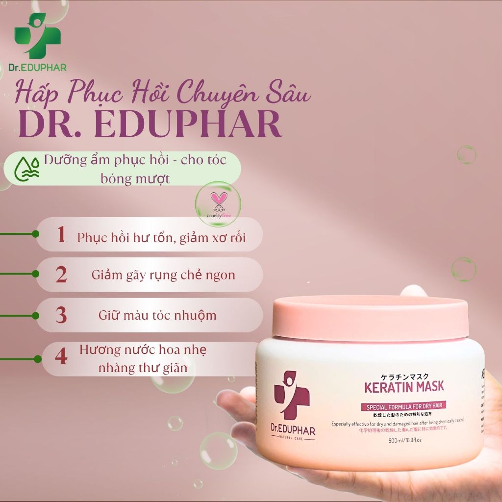 Bộ Gội Xả Ủ Tóc Dr.EDUPHAR Keratin 750ml/500ml | Chăm Sóc Tóc Khô Xơ, Mềm Mượt Dễ Chải.