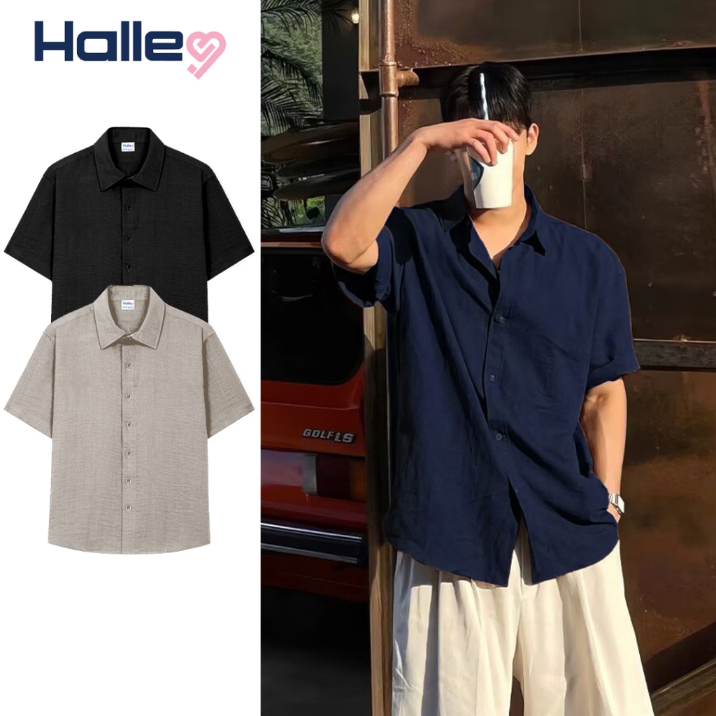 Áo Sơ Mi Nam Linen Cộc Tay Đi Biển Cafe Cổ Bẻ Mềm Mại Thoáng Mát Phong Cách Hàn Quốc hời Trang Halley A42