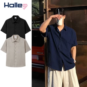 Áo Sơ Mi Nam Linen Cộc Tay Đi Biển Cafe Cổ Bẻ Mềm Mại Thoáng Mát Phong Cách Hàn Quốc hời Trang Halley A42