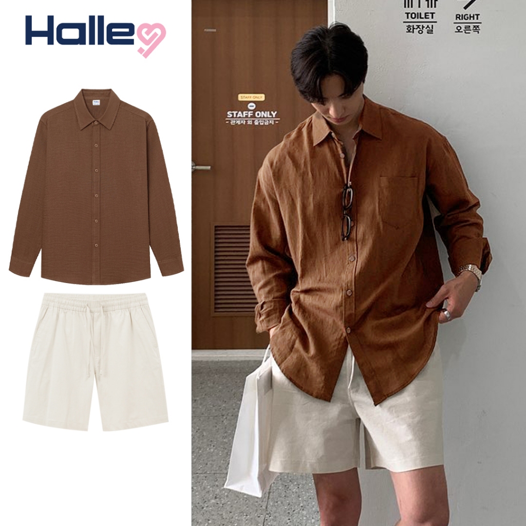 Bộ Quần Áo Nam Thời Trang Cao Cấp Đi Biển Áo Đũi Xước Dài Tay + Quần Short Linen Mát Mẻ Mùa Hè Halley J47