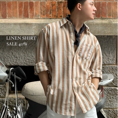 Áo Sơ Mi Nam Kẻ Sọc Form Rộng Oversize Dài Tay Cổ Bẻ Vải Linen Cao Cấp Thời Trang HALLEY A14