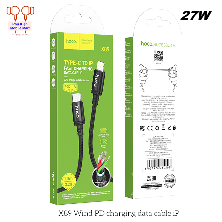 Cáp Sạc Nhanh 1m cho iP – Type-C sang Light 27W – Dây Bọc Dù Chống Đứt – Sạc Nhanh An Toàn