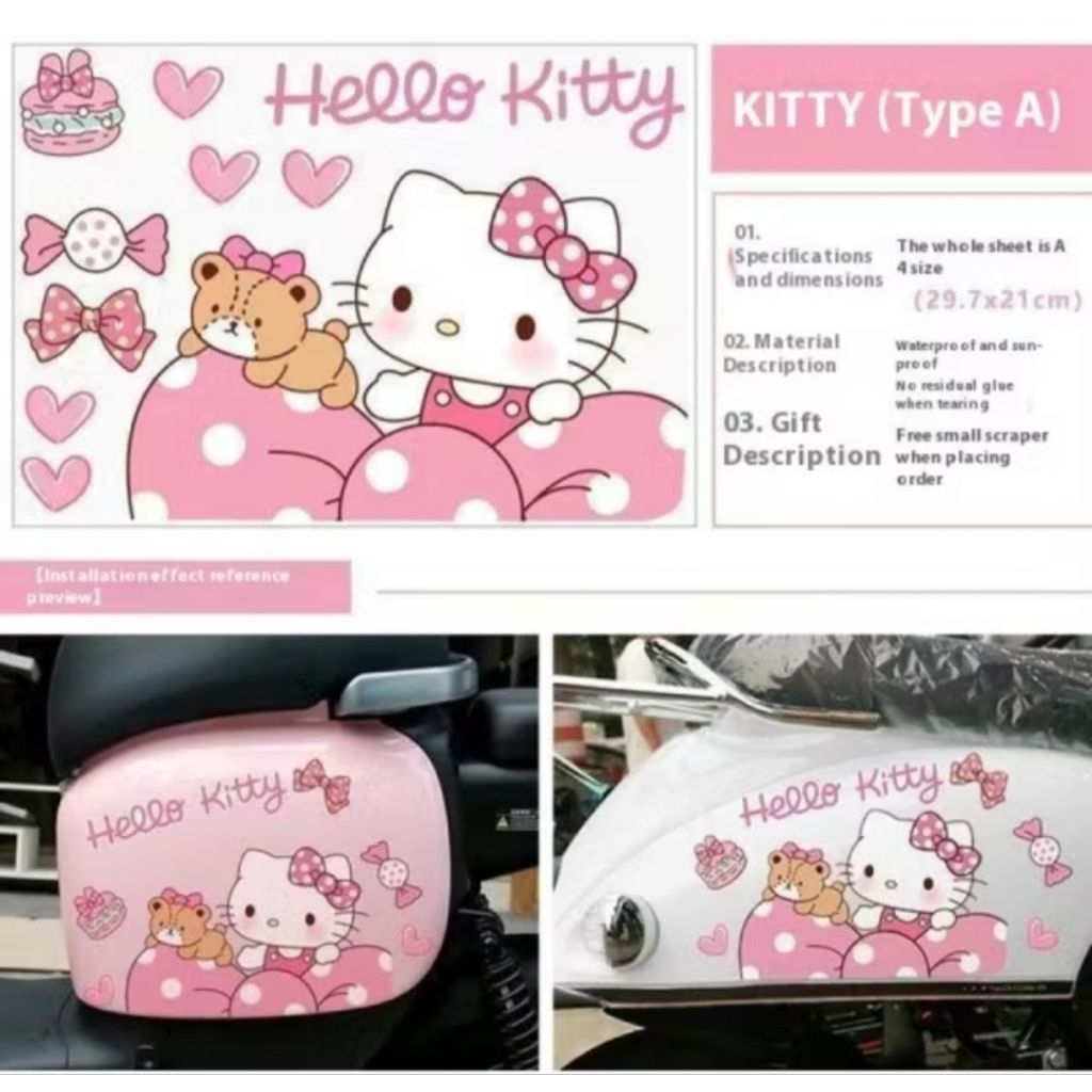 Tem dán Hello Kitty dán các loại xe điện,xe máy,...chống nước chống xước