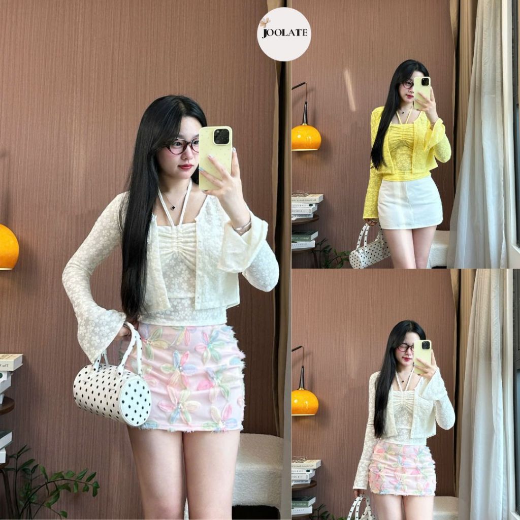Set Áo Cardigan Ren Mix Cùng Áo Dây Khoác Thu Đông Nữ JOOLATE Aocadigan08 P0