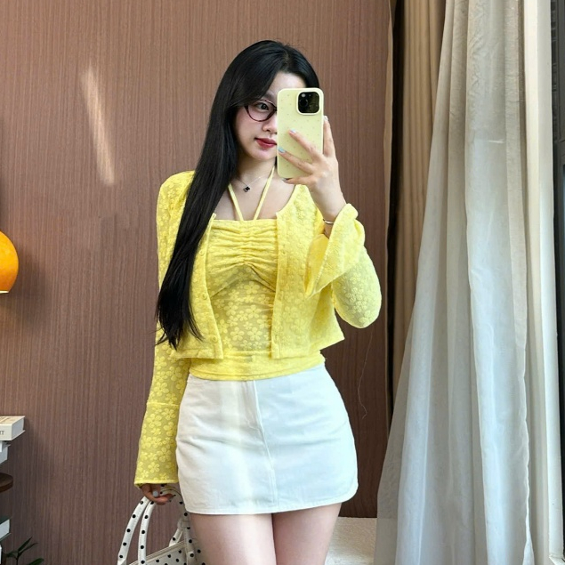 Set Áo Cardigan Ren Mix Cùng Áo Dây Khoác Thu Đông Nữ JOOLATE Aocadigan08 P0