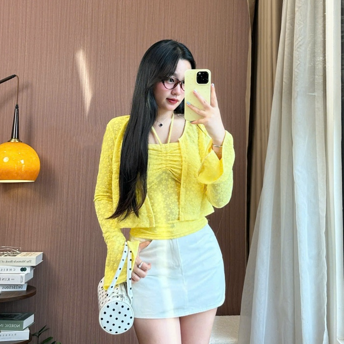 Set Áo Cardigan Ren Mix Cùng Áo Dây Khoác Thu Đông Nữ JOOLATE Aocadigan08 P0