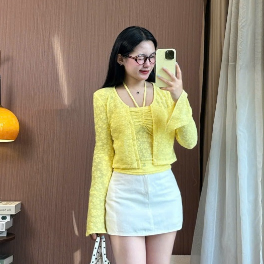 Set Áo Cardigan Ren Mix Cùng Áo Dây Khoác Thu Đông Nữ JOOLATE Aocadigan08 P0