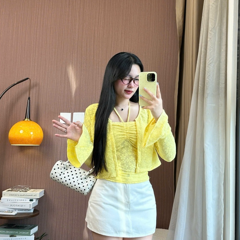 Set Áo Cardigan Ren Mix Cùng Áo Dây Khoác Thu Đông Nữ JOOLATE Aocadigan08 P0
