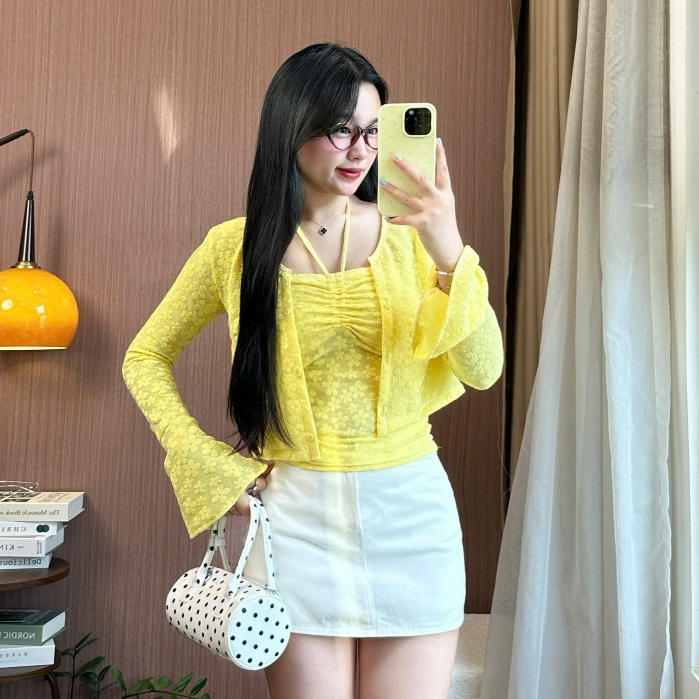 Set Áo Cardigan Ren Mix Cùng Áo Dây Khoác Thu Đông Nữ JOOLATE Aocadigan08 P0