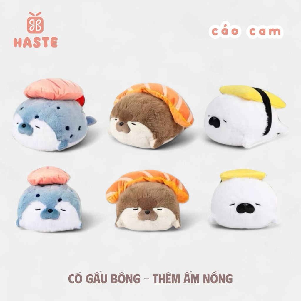 Gấu Thú Bông Sushi Sashimi Hải Cẩu Rái Cá Sư Tử Biển Cá Hồi Cá Ngừ Trứng Quà Tặng Độc Đáo Lông Xù Siêu Mềm Mịn Dễ Thương