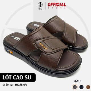 Dép Da Nam Trung Niên Đế Nâng IGU_M725,Dép Quai Ngang Tặng Bố Cao Cấp Nhẹ,Êm,Bền...Bảo Hành 6 Tháng.
