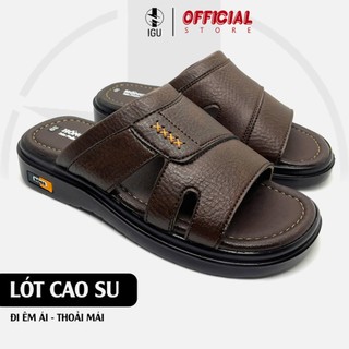 Dép Da Nam Đế Nâng 4CM IGU_M726,Dép Quai Ngang Trung Niên Nhẹ,Êm,Bền...Bảo Hành 6 Tháng.