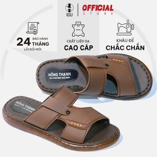 Dép da nam quai may IGU  cao cấp,Dép quai ngang trung niên êm ái,đế cao su chống trơn.