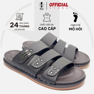 Dép da nam nâu 3 quai IGU_M711 đế cao su non,tăng chiều cao 3,5cm,khâu quai cực chắc chắn Bảo Hành 6 Tháng.
