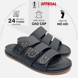 Dép da nam nâu 3 quai IGU_M711 đế cao su non,tăng chiều cao 3,5cm,khâu quai cực chắc chắn Bảo Hành 6 Tháng.