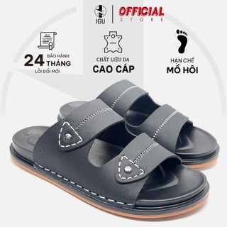 Dép da nam nâu 3 quai IGU_M711 đế cao su non,tăng chiều cao 3,5cm,khâu quai cực chắc chắn Bảo Hành 6 Tháng.