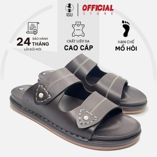 Dép da nam nâu 2 quai IGU_M712 đế cao su non,tăng chiều cao 3,5cm,khâu quai cực chắc chắn Bảo Hành 6 Tháng.