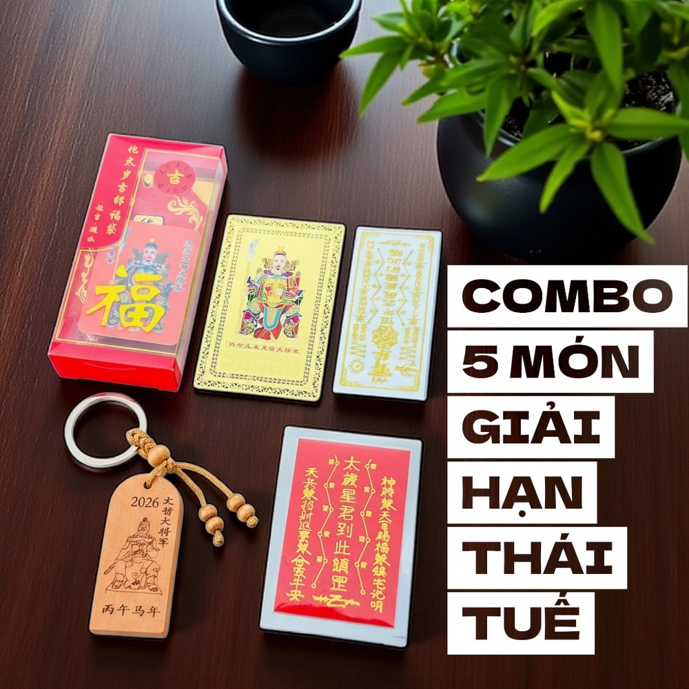 [TÔI RẺ] Combo Thái Tuế 5 Món năm 2026: Túi Thái Tuế - Kim Bài Thái Tuế - Thẻ Bài Thái Tuế - Móc khóa