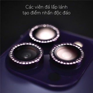 Kính Cường Lực Bảo Vệ Camera Đính Đá URR Diamond Crystal Cho iPhone 17 16 15 14 Pro Max Plus Chống Nước Chống Xước