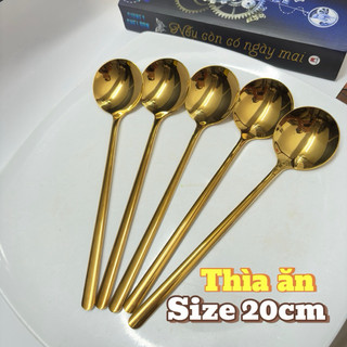 (1 Chiếc) Thìa Vàng Inox 304 - Muỗng Ăn Cơm 20cm Kiểu Hàn Quốc Cán Dài  - Phong Cách Hoàng Gia