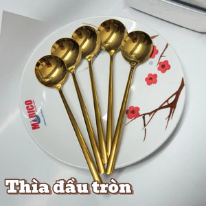 Thìa Vàng Inox 304 - Muỗng Ăn Cơm 20cm Kiểu Hàn Quốc Cán Dài - Phong Cách Hoàng Gia