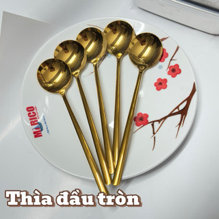 (1 Chiếc) Thìa Vàng Inox 304 - Muỗng Ăn Cơm 20cm Kiểu Hàn Quốc Cán Dài  - Phong Cách Hoàng Gia